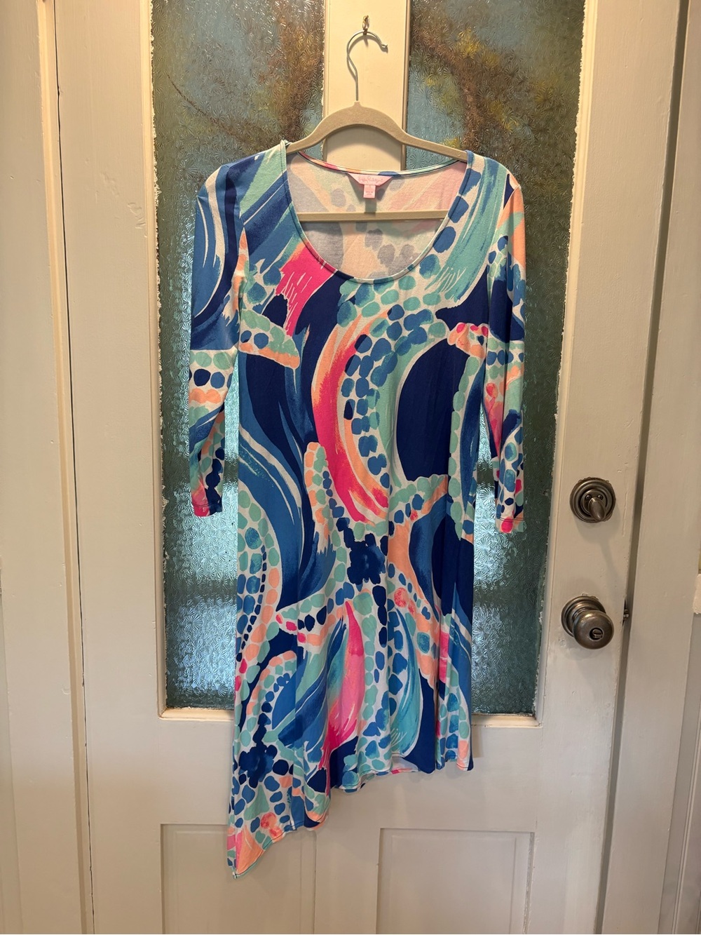 Lily Pulitzer Women's Colorful Abstract Print Scoop Neck Dress Top - Blue Multi